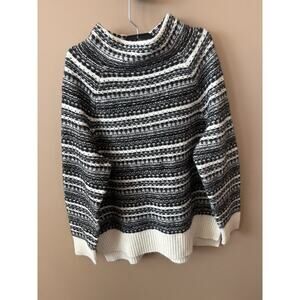 Talbots Womens Sweater Black White Striped Long Sleeve Pullover Size M Nylon